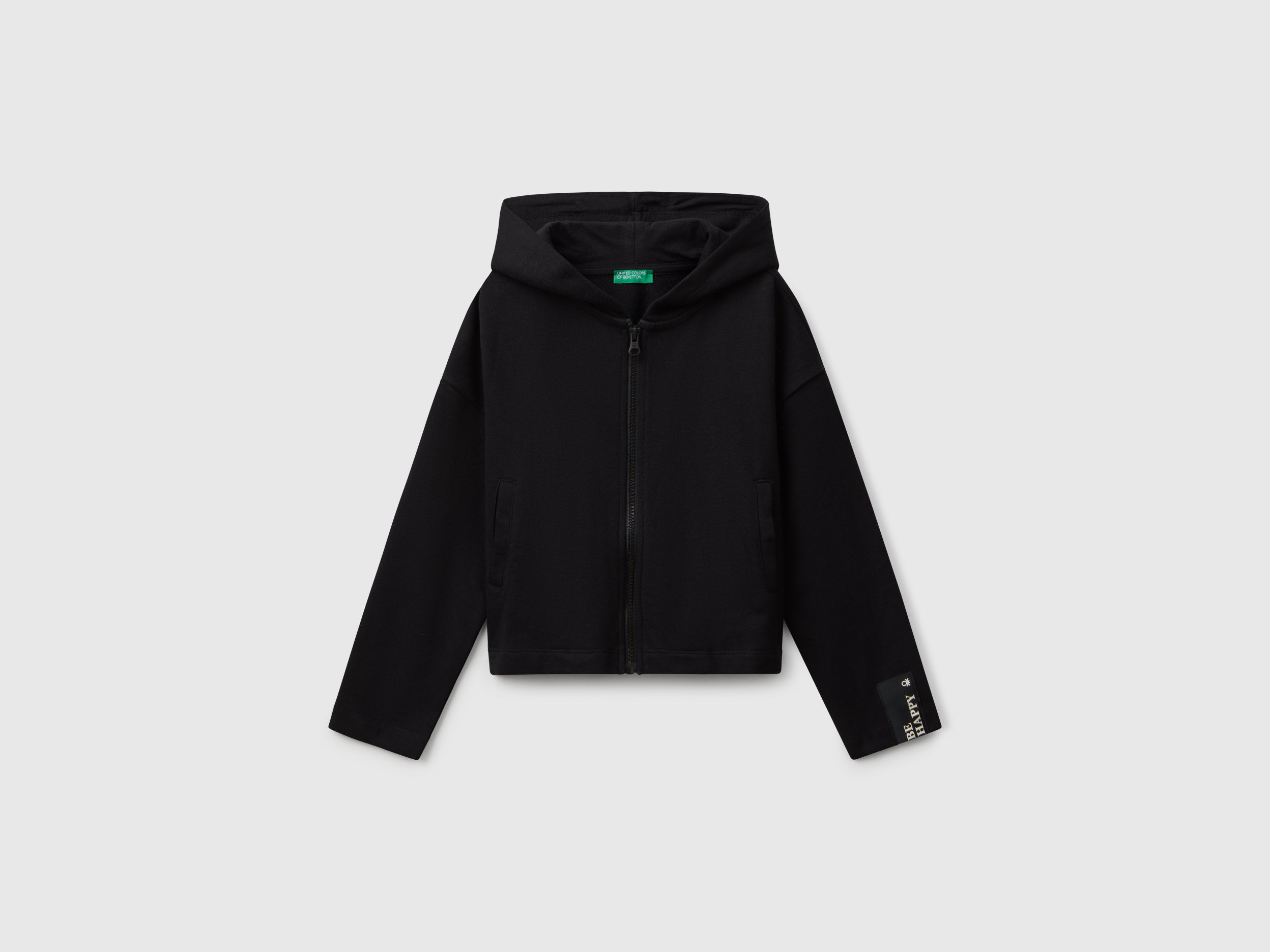 United Colors of Benetton Felpa Cappuccio Zip Cotone Patch Polso