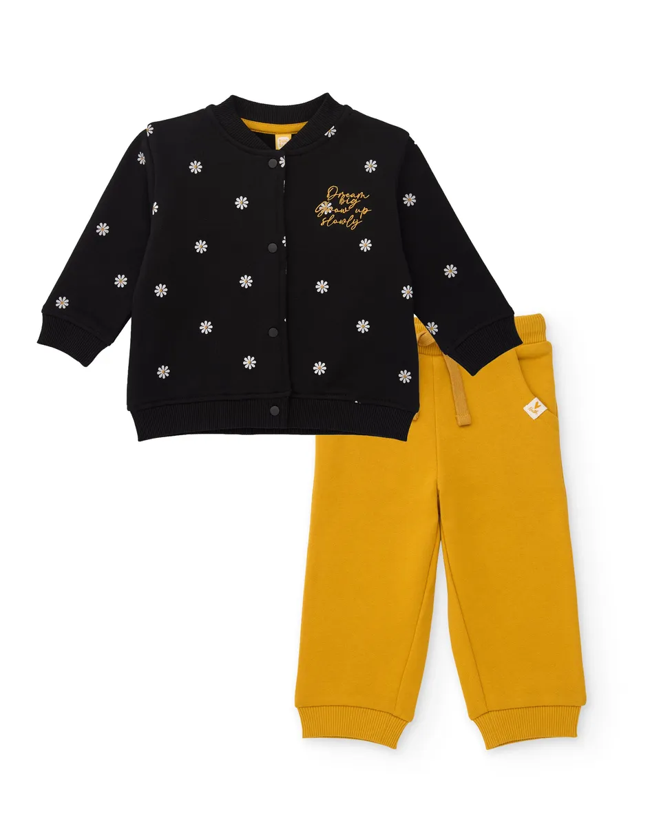 TucTuc Completi tuta bambina nero fiori senape 4 anni