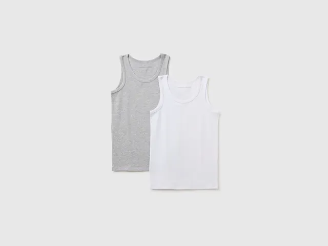 United Colors of Benetton Canotte Cotone Elasticizzato 2 Pezzi Bianco Grigio