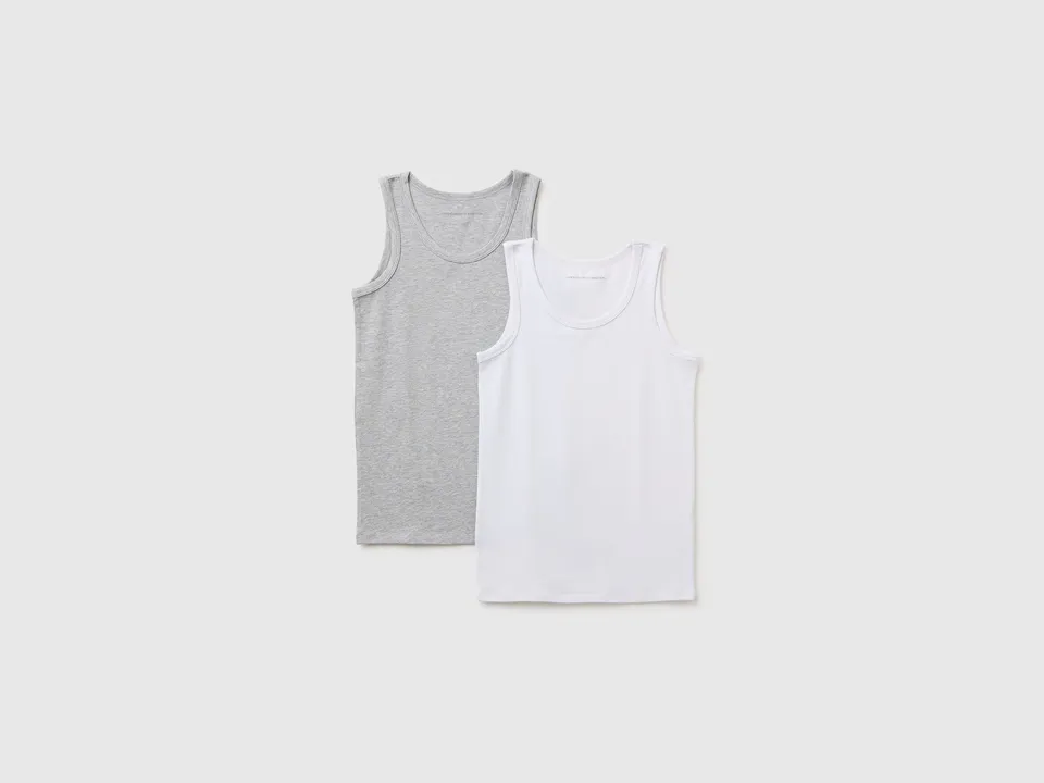 United Colors of Benetton Canotte Cotone Elasticizzato 2 Pezzi Bianco Grigio