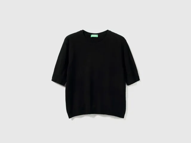 Benetton Merino maglione manica corta lana nero M