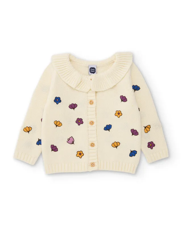 TucTuc Maglioni giacca neonata tricot avorio floreale