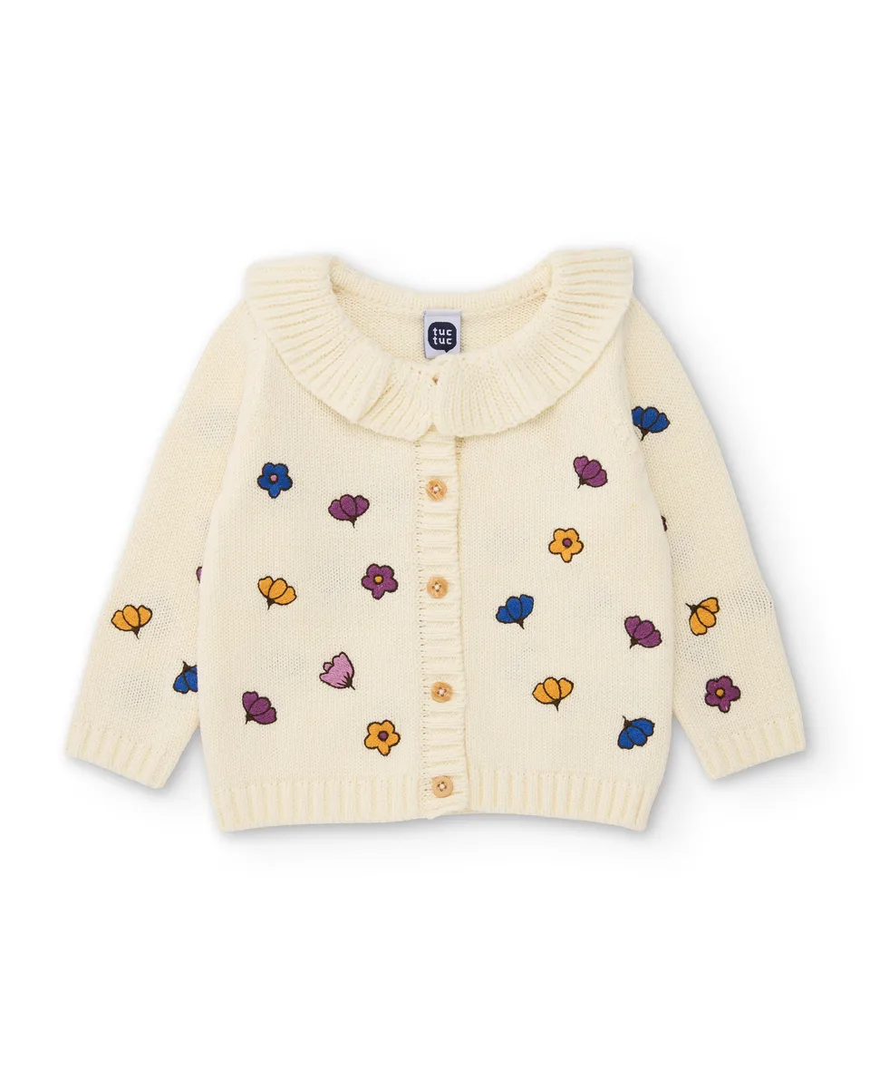TucTuc Maglioni giacca neonata tricot avorio floreale