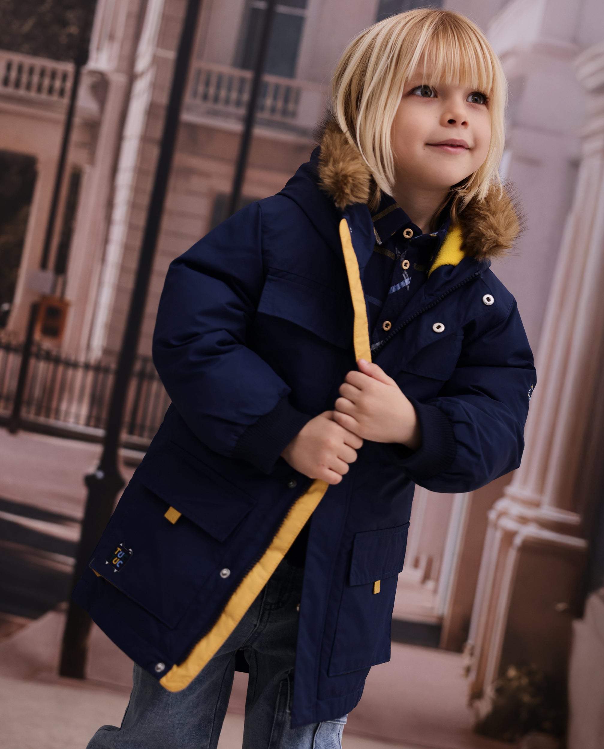 TucTuc Cappotti Cappotto Bimbo Blu Navy Pile con Cappuccio