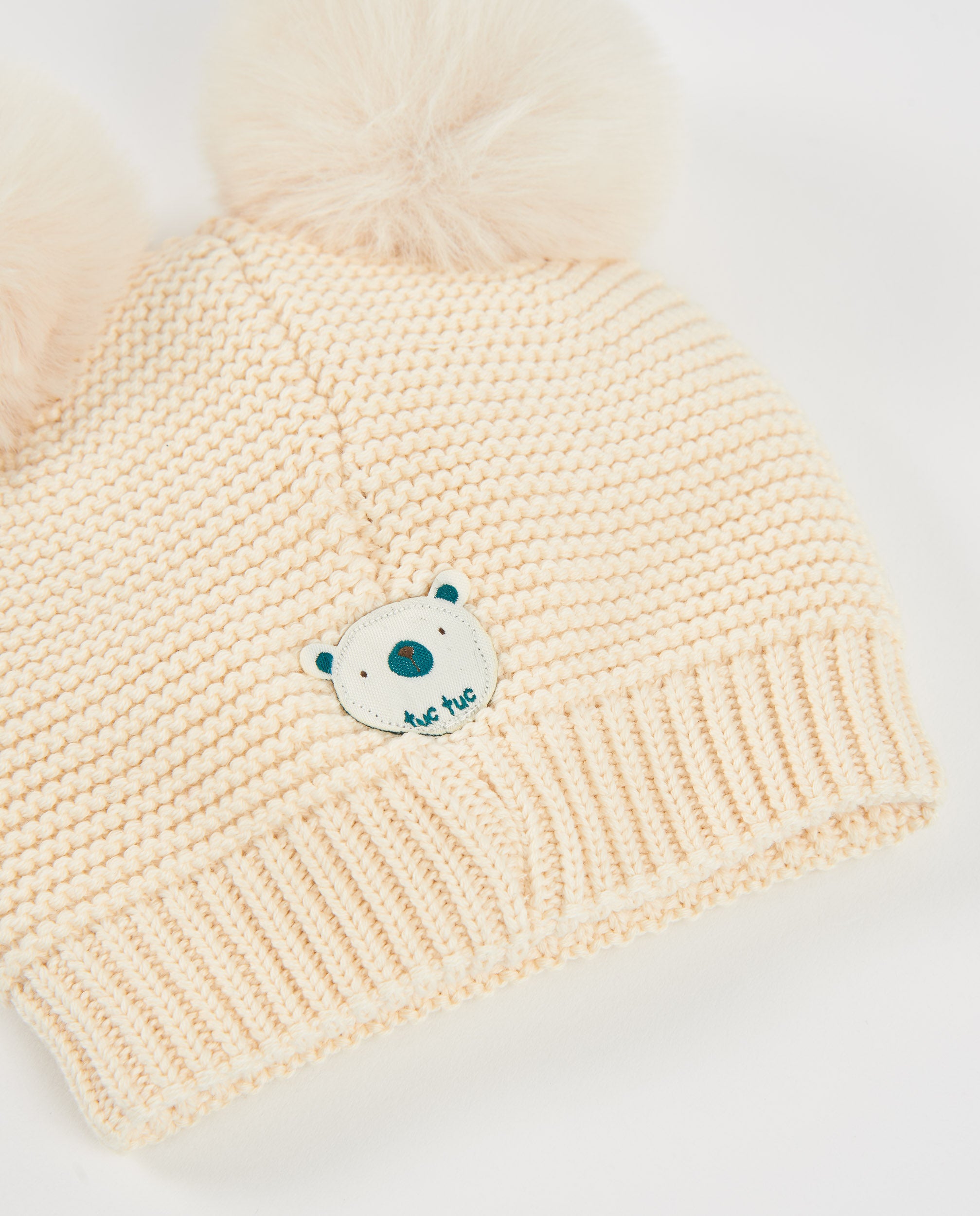 TucTuc Accessori Cappello neonato beige tricot pon-pon