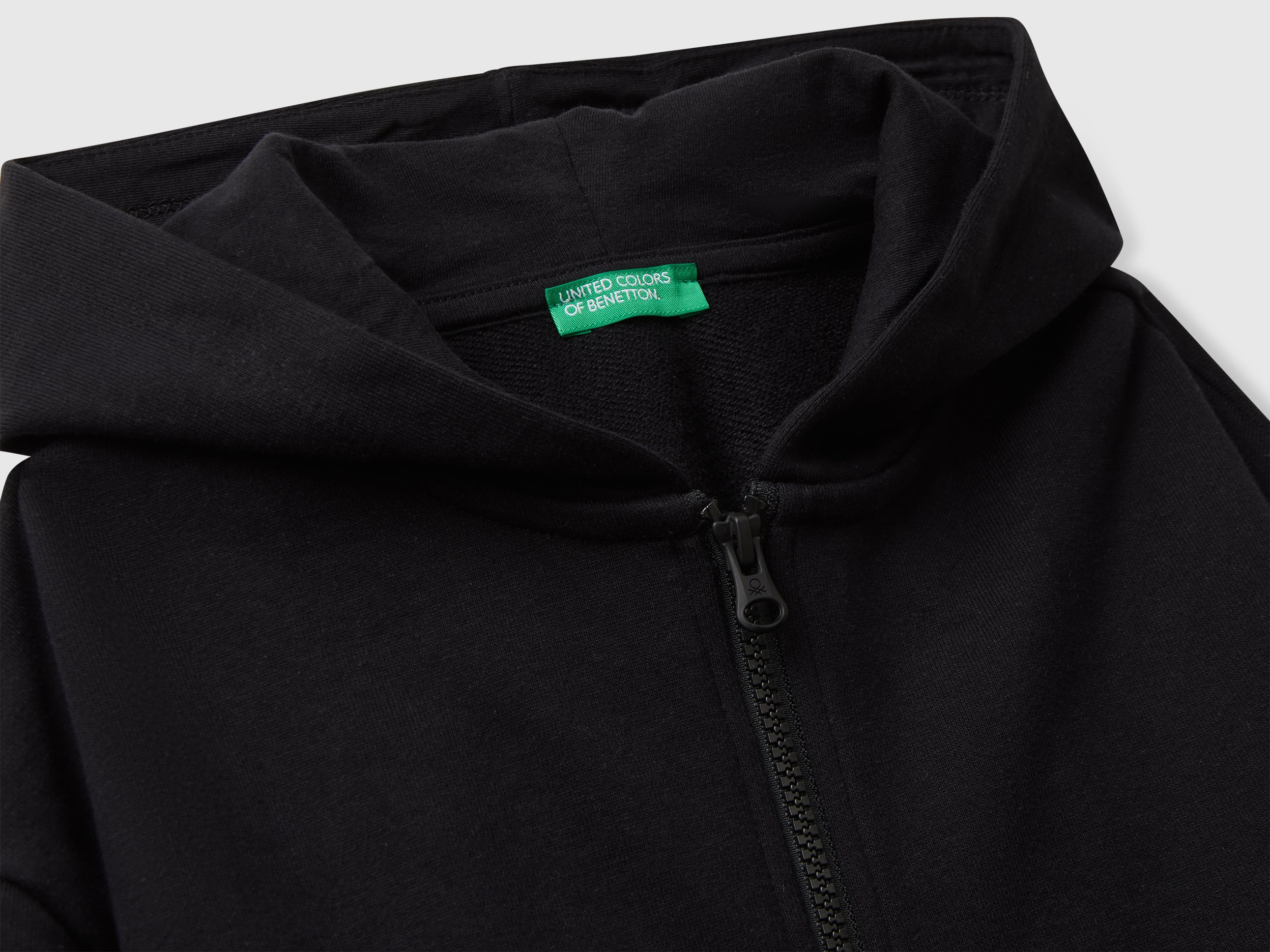 United Colors of Benetton Felpa Cappuccio Zip Cotone Patch Polso