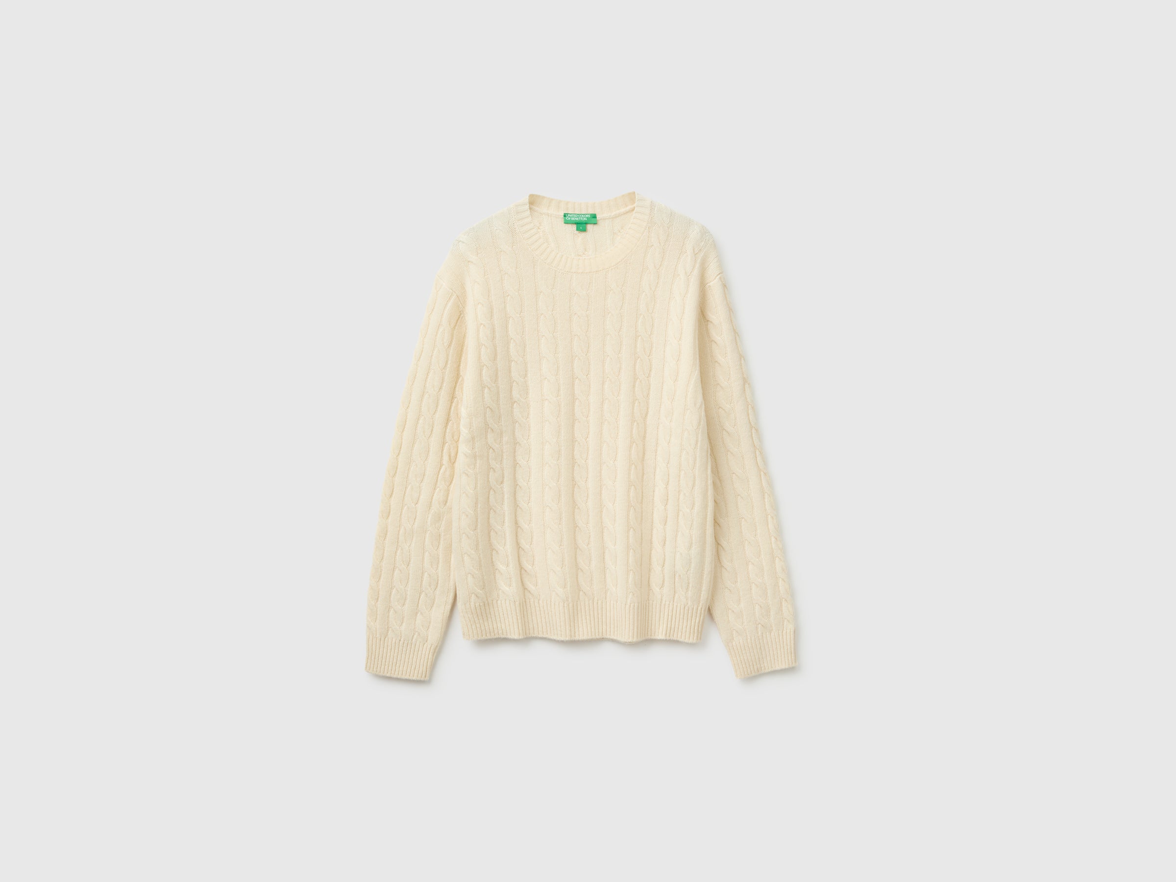 United Colors of Benetton Crew-neck cable maglione misto lana trecce