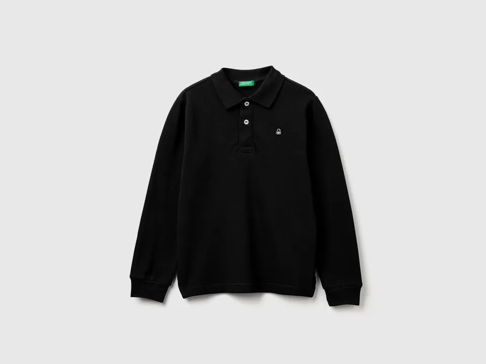 Benetton Polo Manica Lunga Cotone Biologico Slim Fit