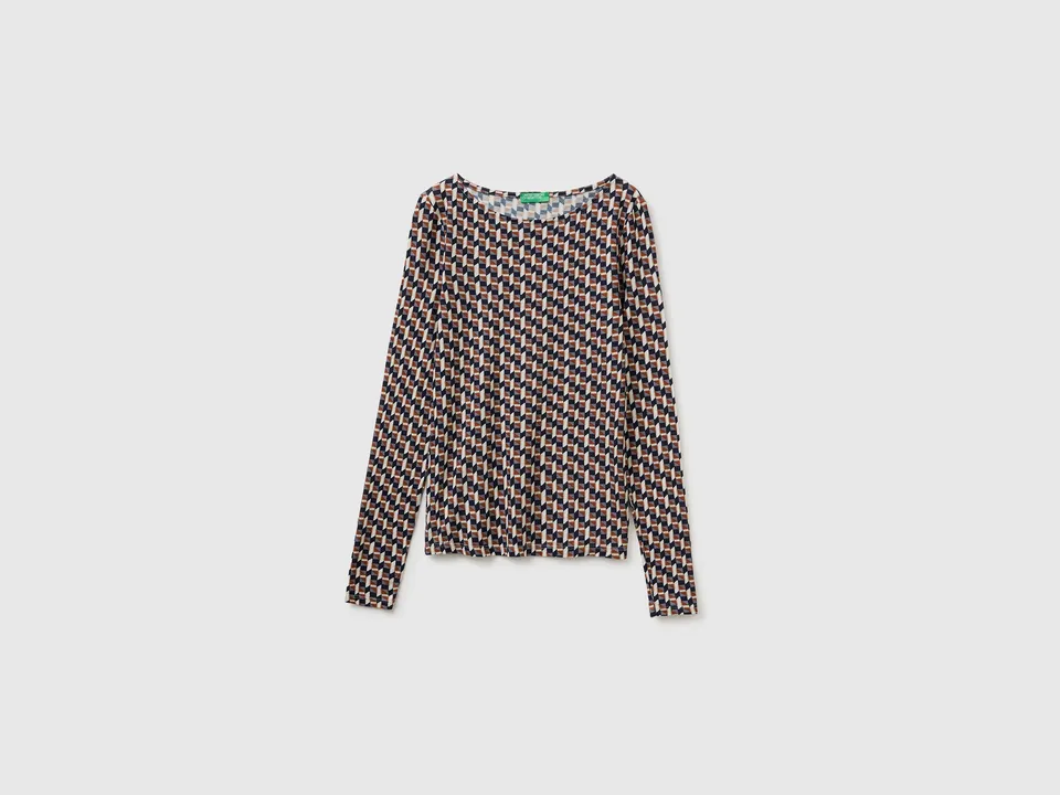 Benetton Maglietta Manica Lunga Fantasia Lana