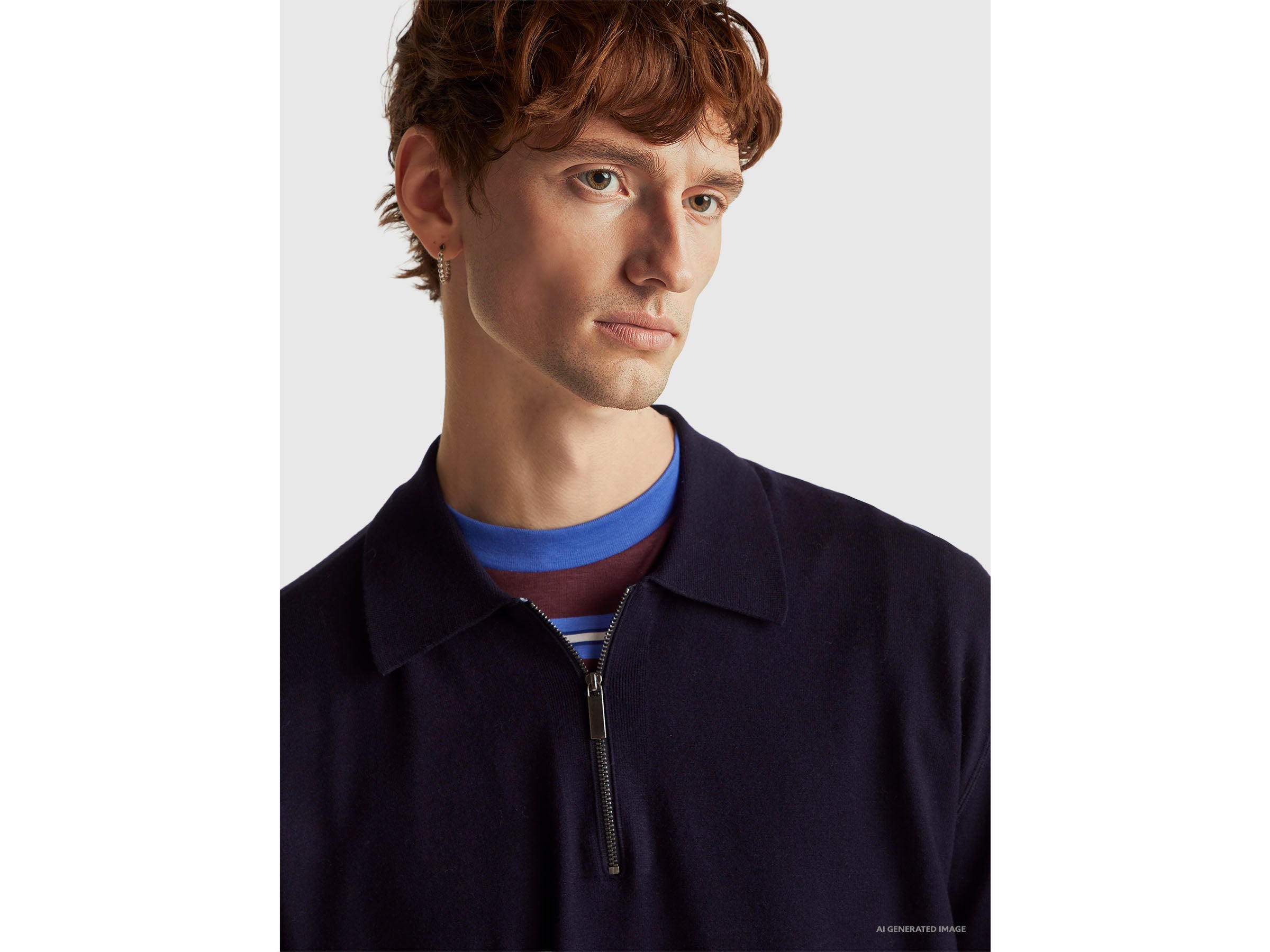 United Colors of Benetton Polo Maglia Viscosa Zip Ecovero