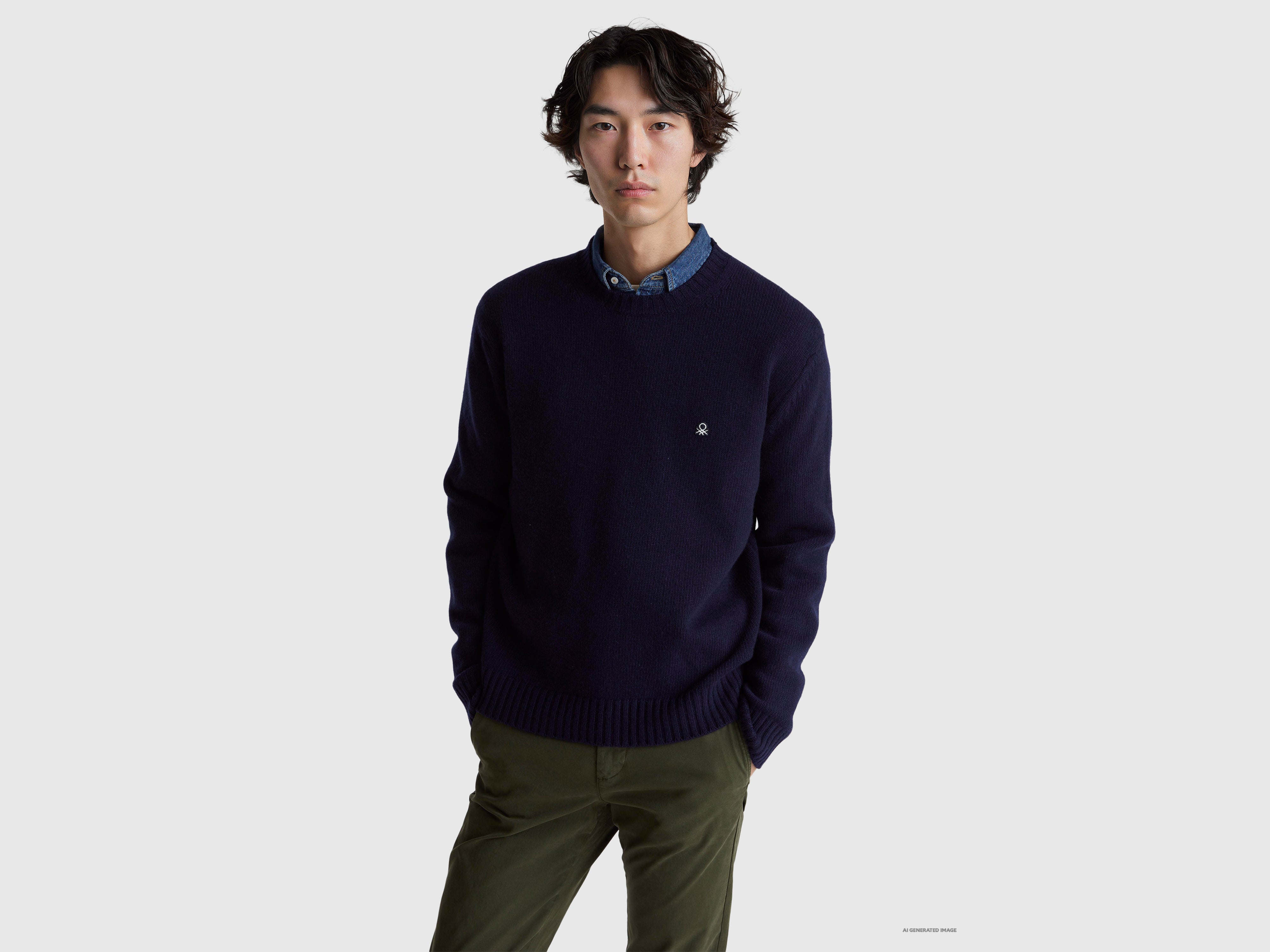 United Colors of Benetton maglione misto lana girocollo logo