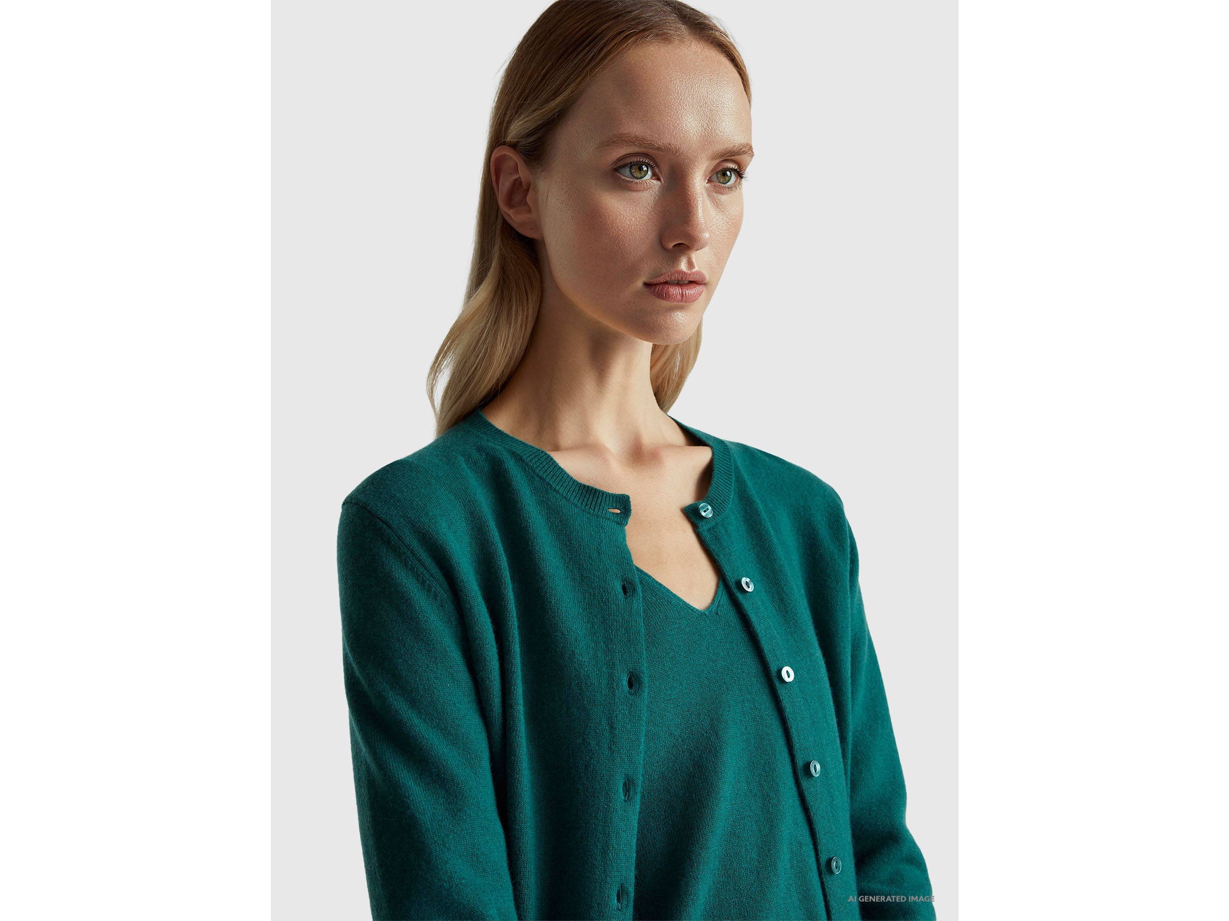 United Colors of Benetton Cardigan Verde Lana Merino Donna M