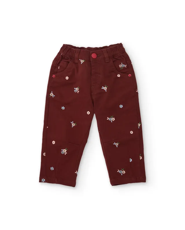TucTuc Pantaloni bambina tela ricamo floreale bordeaux