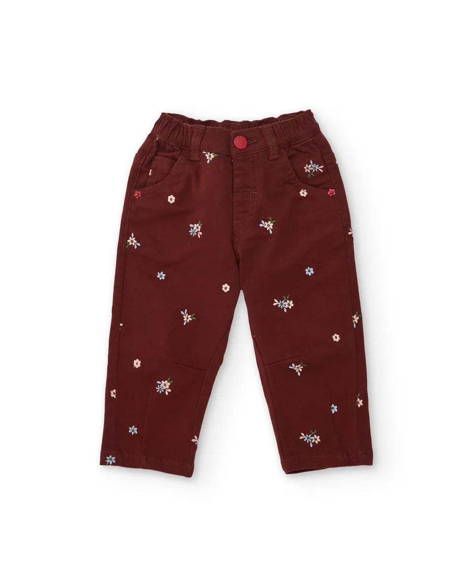 TucTuc Pantaloni bambina tela ricamo floreale bordeaux