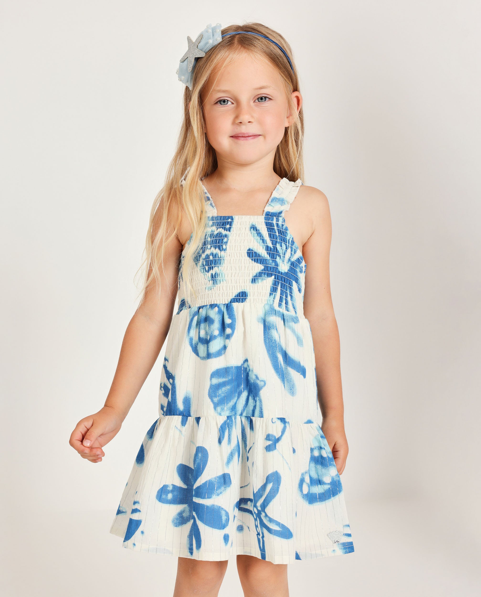TucTuc Vestiti vestito bianco blu bambina 4 anni corpetto