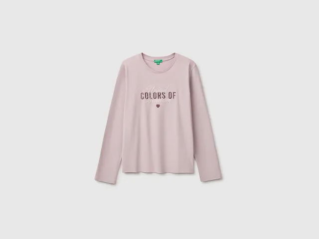 Benetton T-shirt maniche lunghe cotone bio ricamo