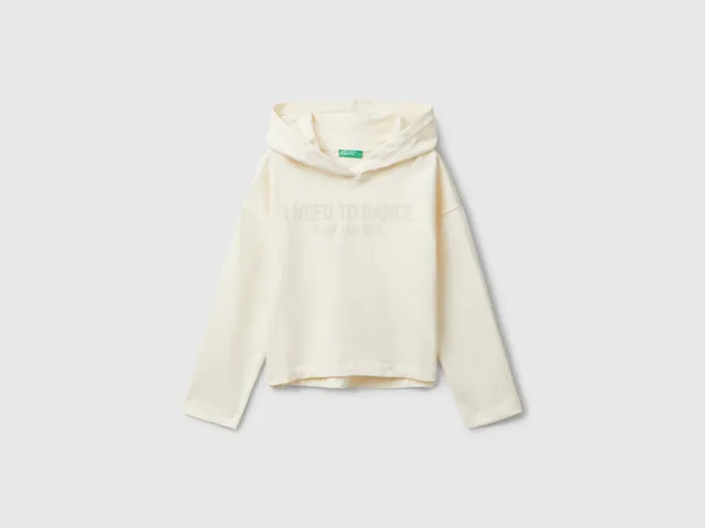 United Colors of Benetton Sweatshirt felpa cotone cappuccio scritta