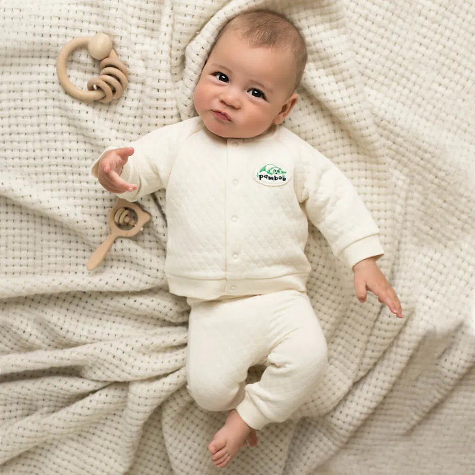 Pamboo Organic giacca neonato cotone bio crema bottoni