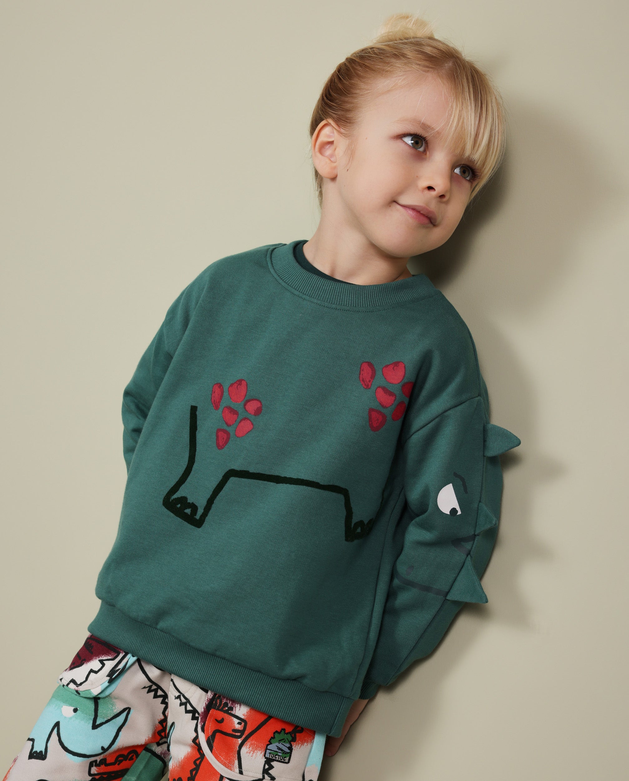 TucTuc Felpa bambino verde con stampa rinoceronte