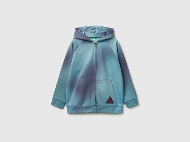 United Colors of Benetton Felpa con Cappuccio Zip Stampa Sfumata S