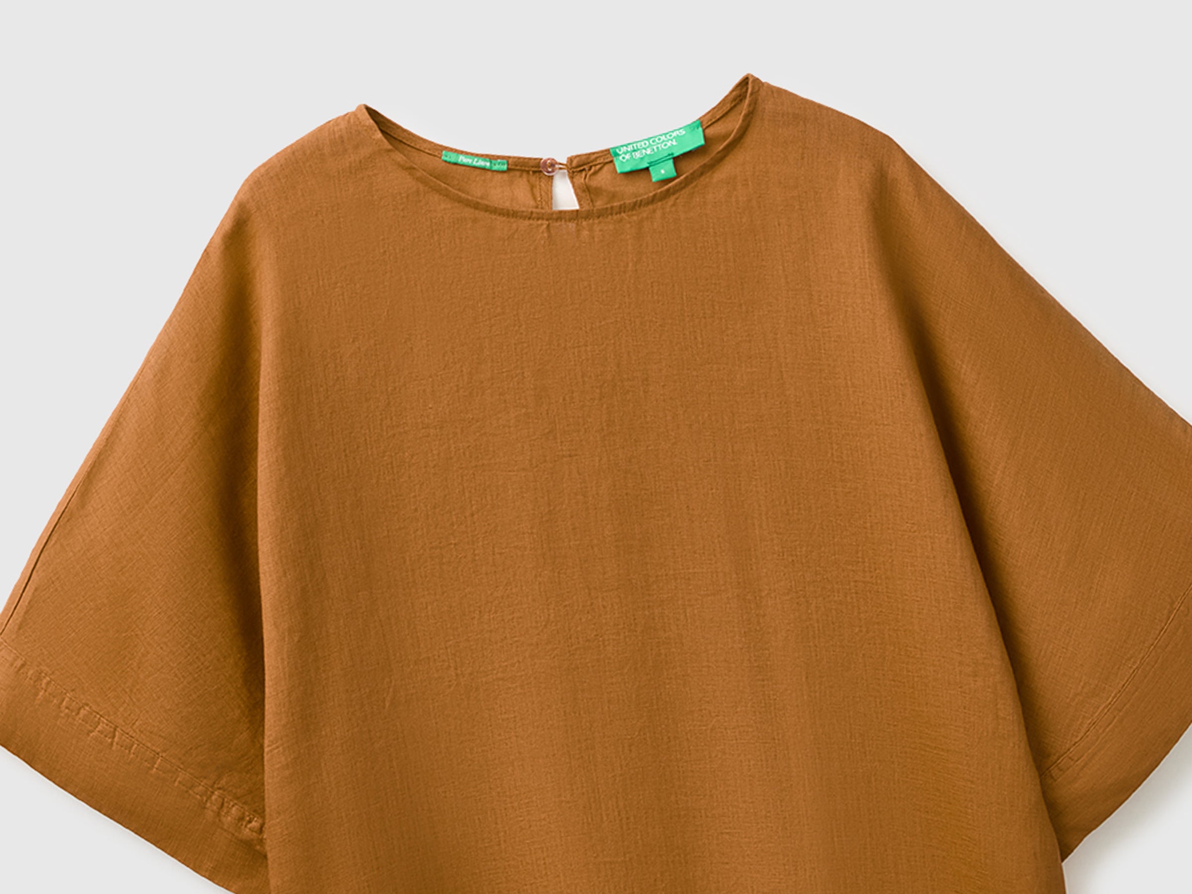 Benetton Camicetta Lino Girocollo Manica Kimono