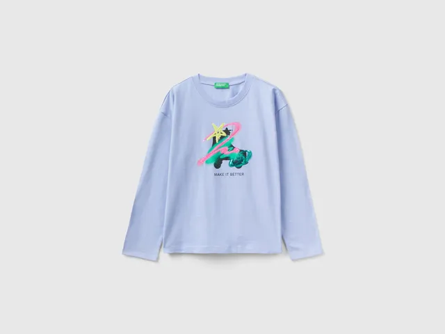 United Colors of Benetton t-shirt stampa paillettes cotone taglia M