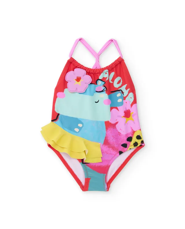 TucTuc Costumi Da Bagno costume bambina rosso doppia balza