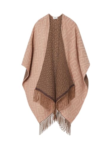 Liu Jo Poncho Monogram Jacquard Cammello Reversibile Frange