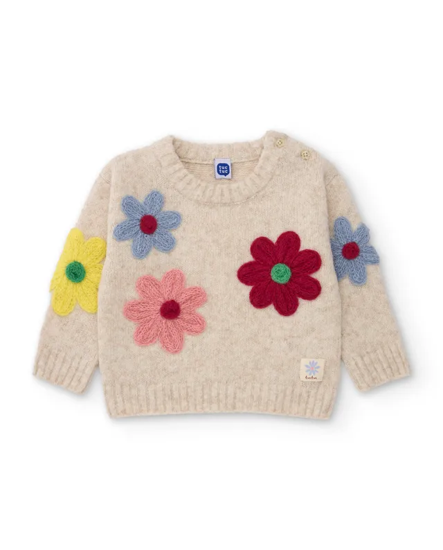TucTuc Maglioni maglione bambina ecrù fiori ricamati