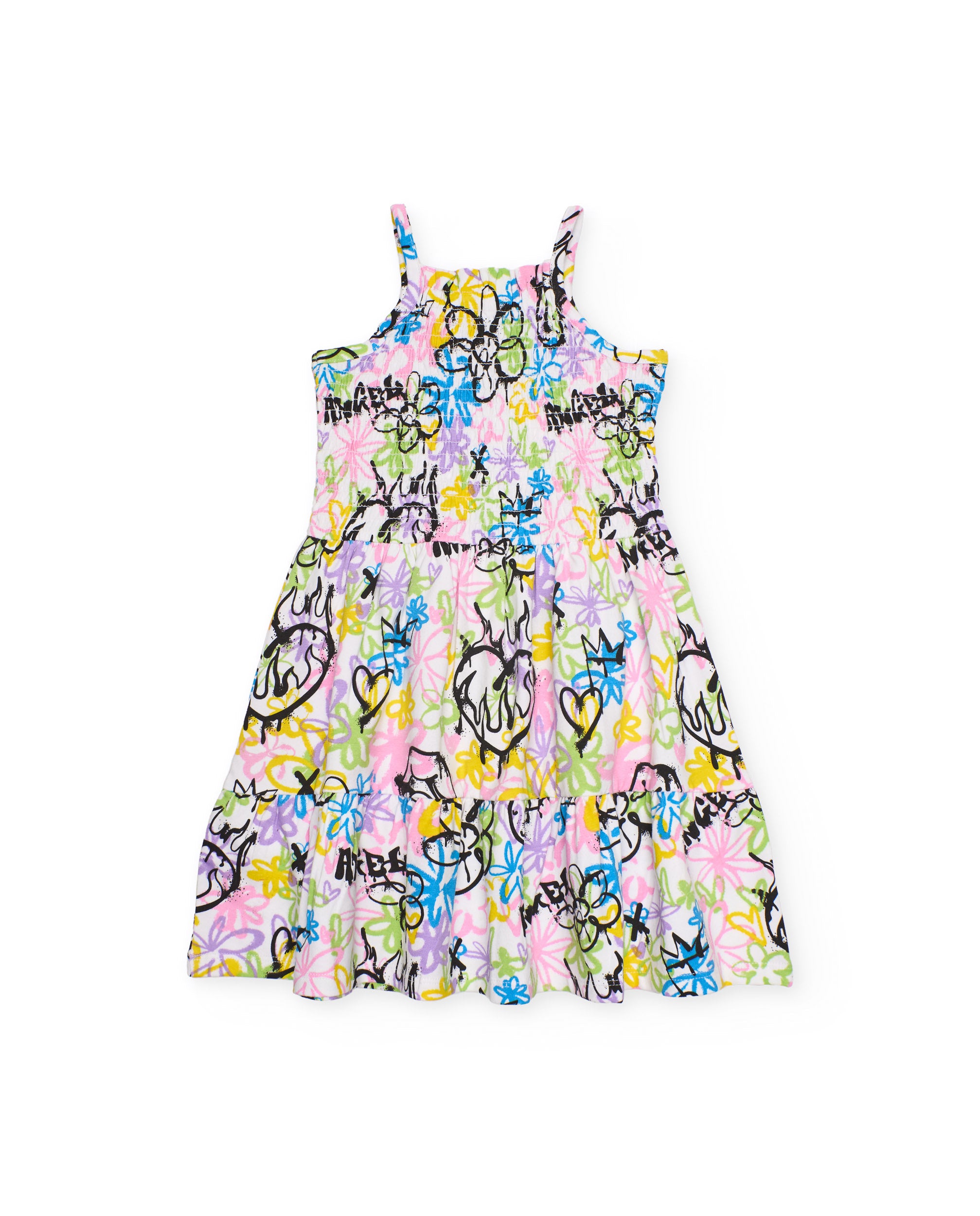 TucTuc Vestiti abito bambina bianco graffiti fiori cotone
