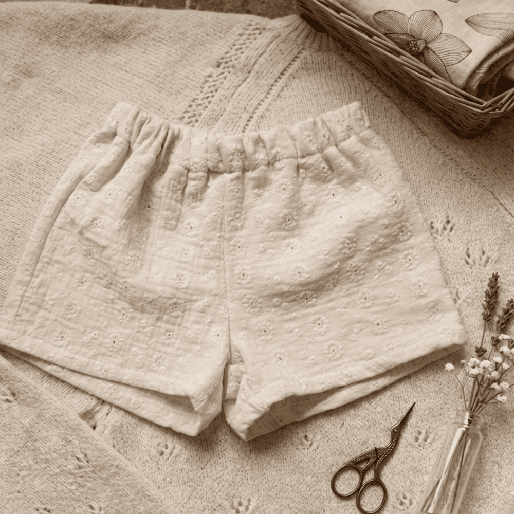 Petite Citrouille Mathilde short bimba garza cotone ecru ricamato