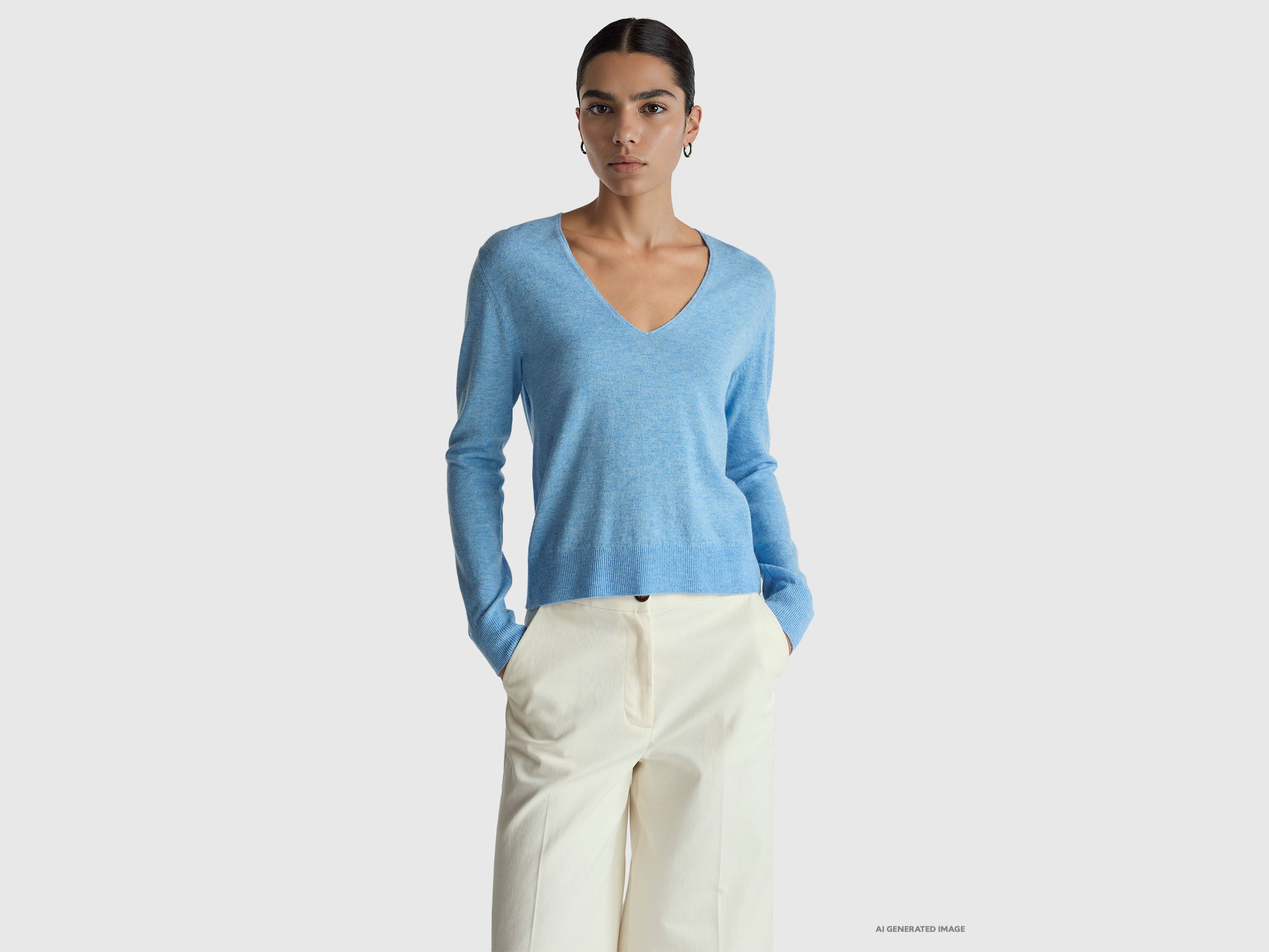 United Colors of Benetton maglione lana merino scollo V taglia M