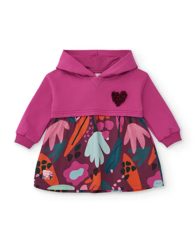 TucTuc Vestiti Abito Bambina Viola Cappuccio Stampa Floreale