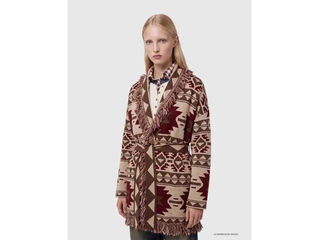 United Colors of Benetton Jacquard cardigan frange taglia M lana