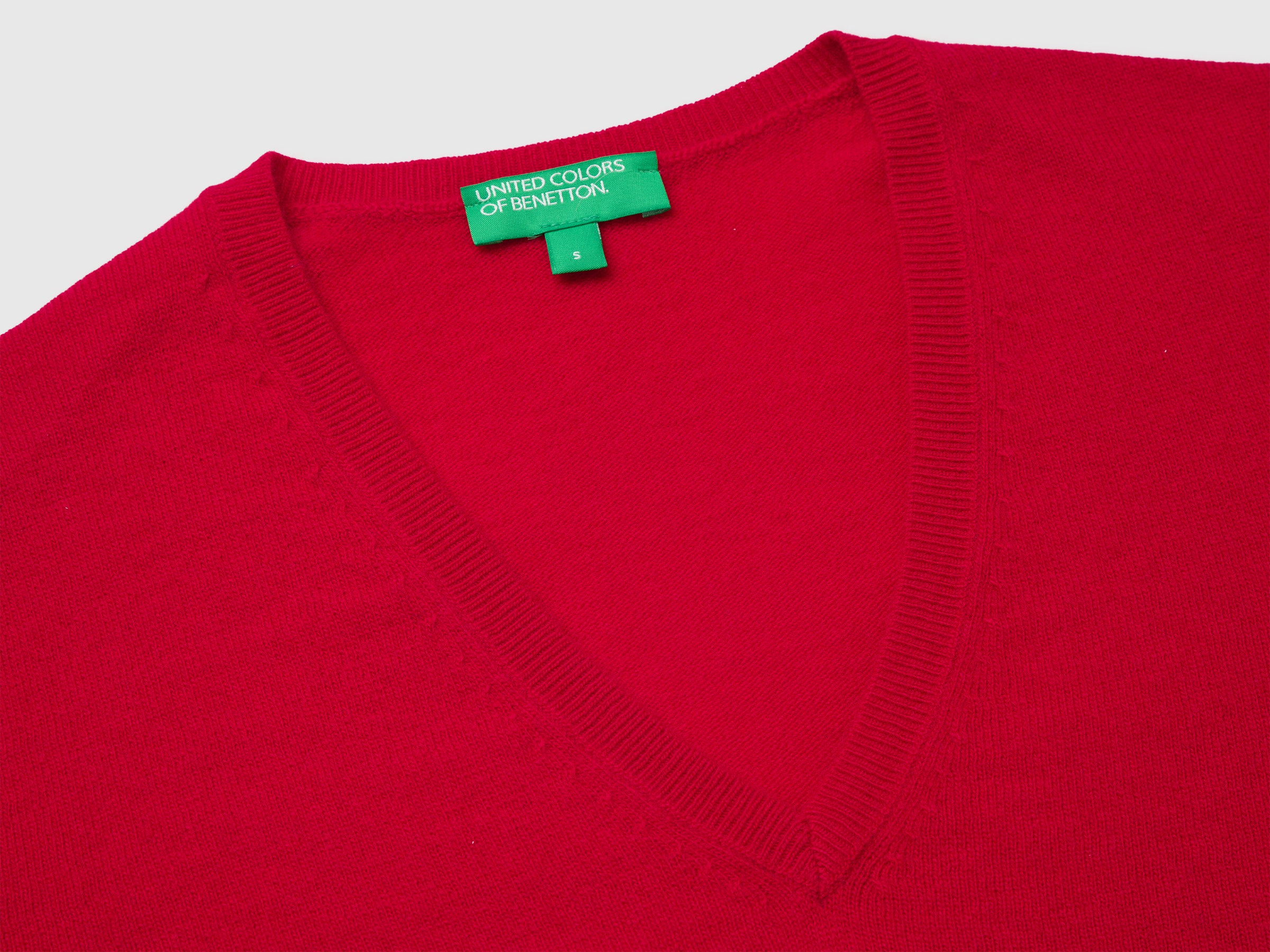 United Colors of Benetton Maglione Scollo V Rosso Prugna Lana Merino