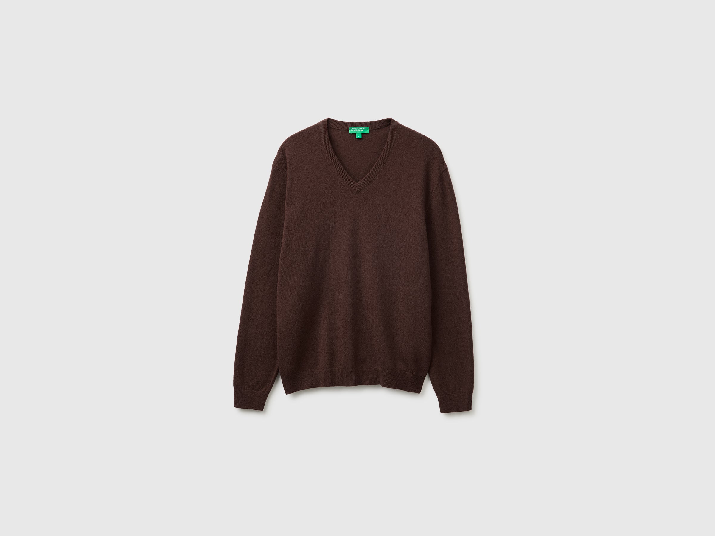United Colors of Benetton V-neck maglione lana merino marrone