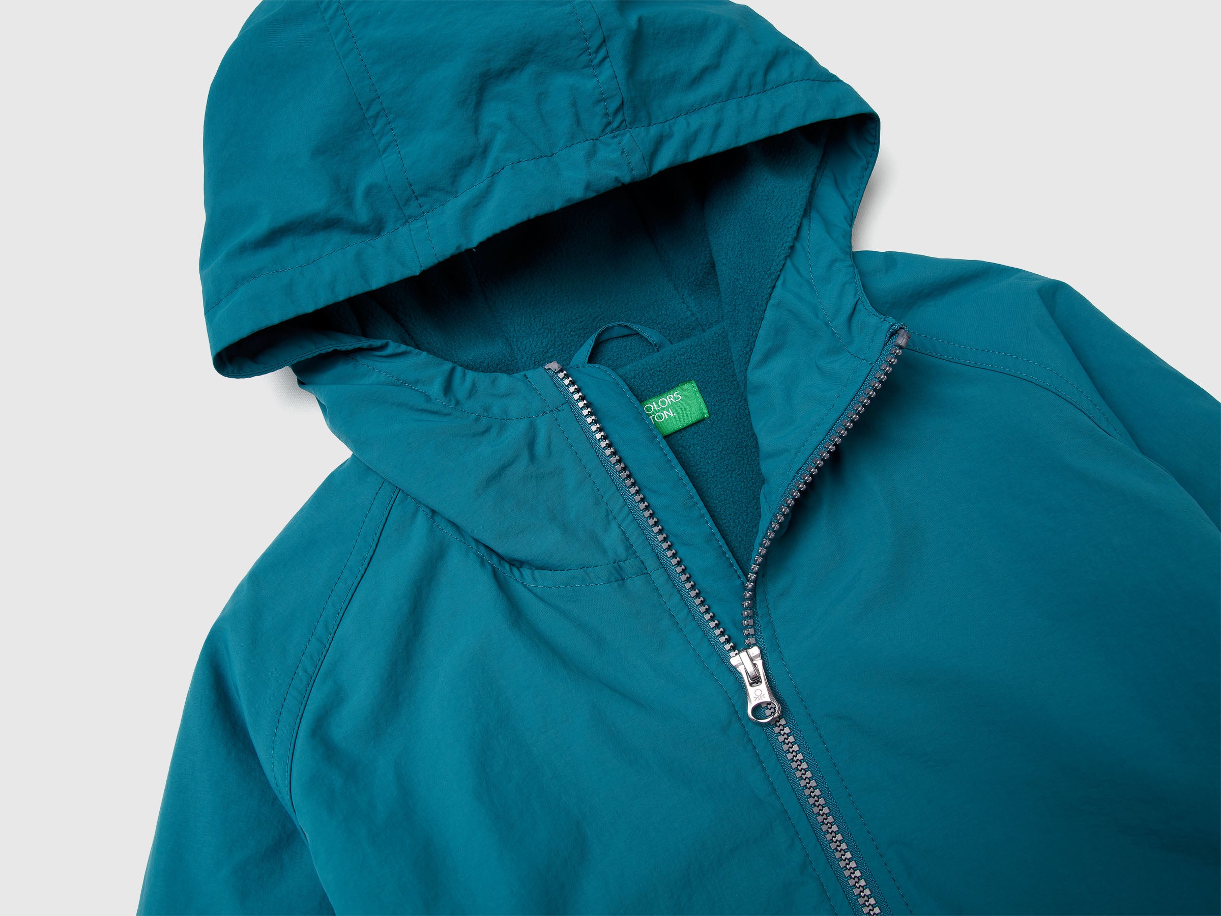 Benetton Giacca Nylon Cappuccio Rain Defender Pile