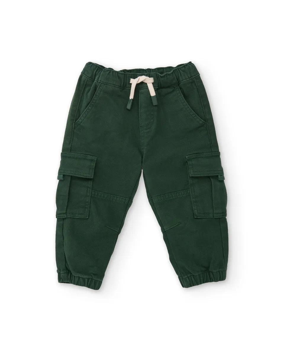 TucTuc Pantaloni Cargo Bambino Tela Verde Tasche Elastico