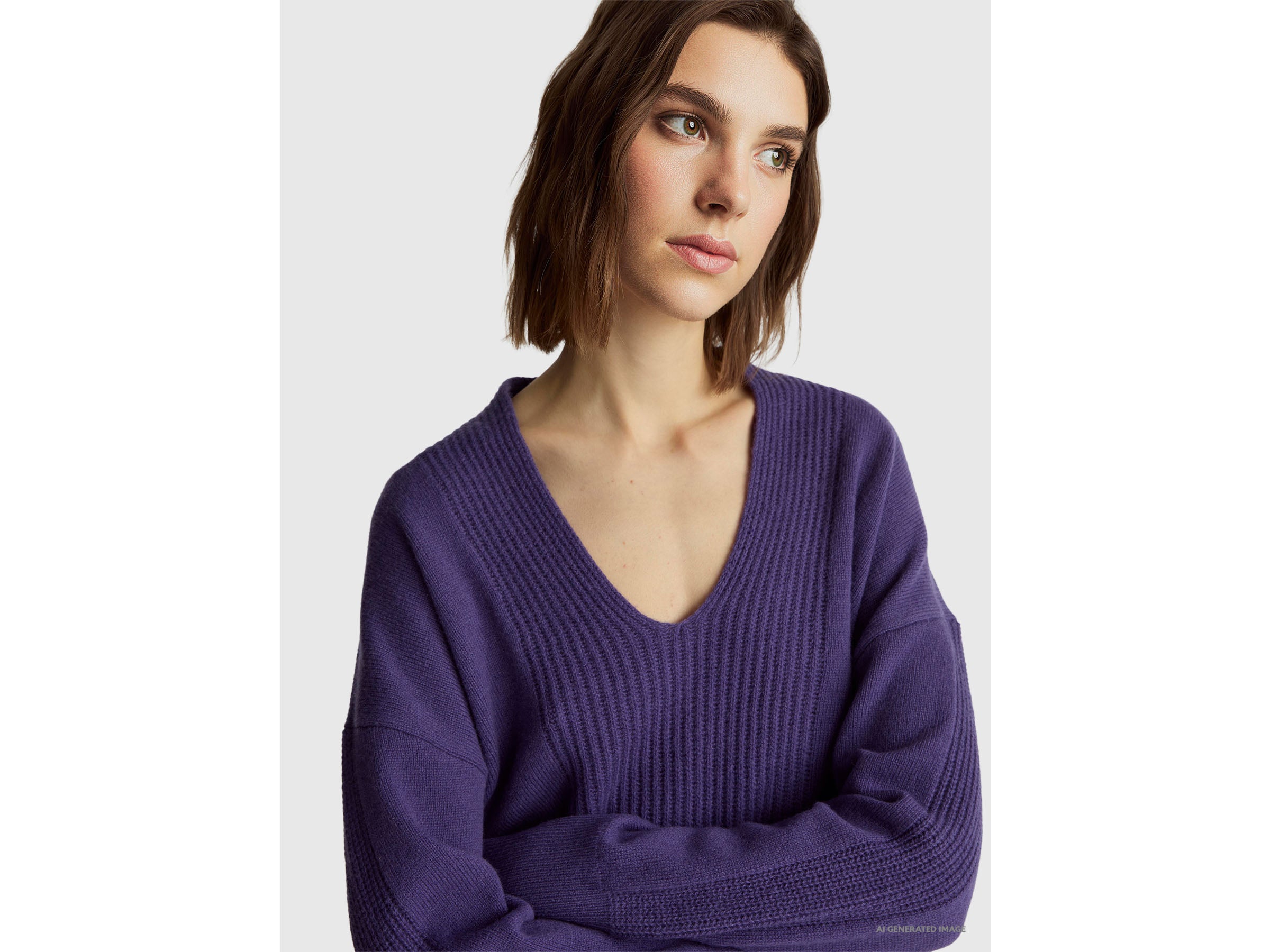 United Colors of Benetton maglione lana scollo V donna