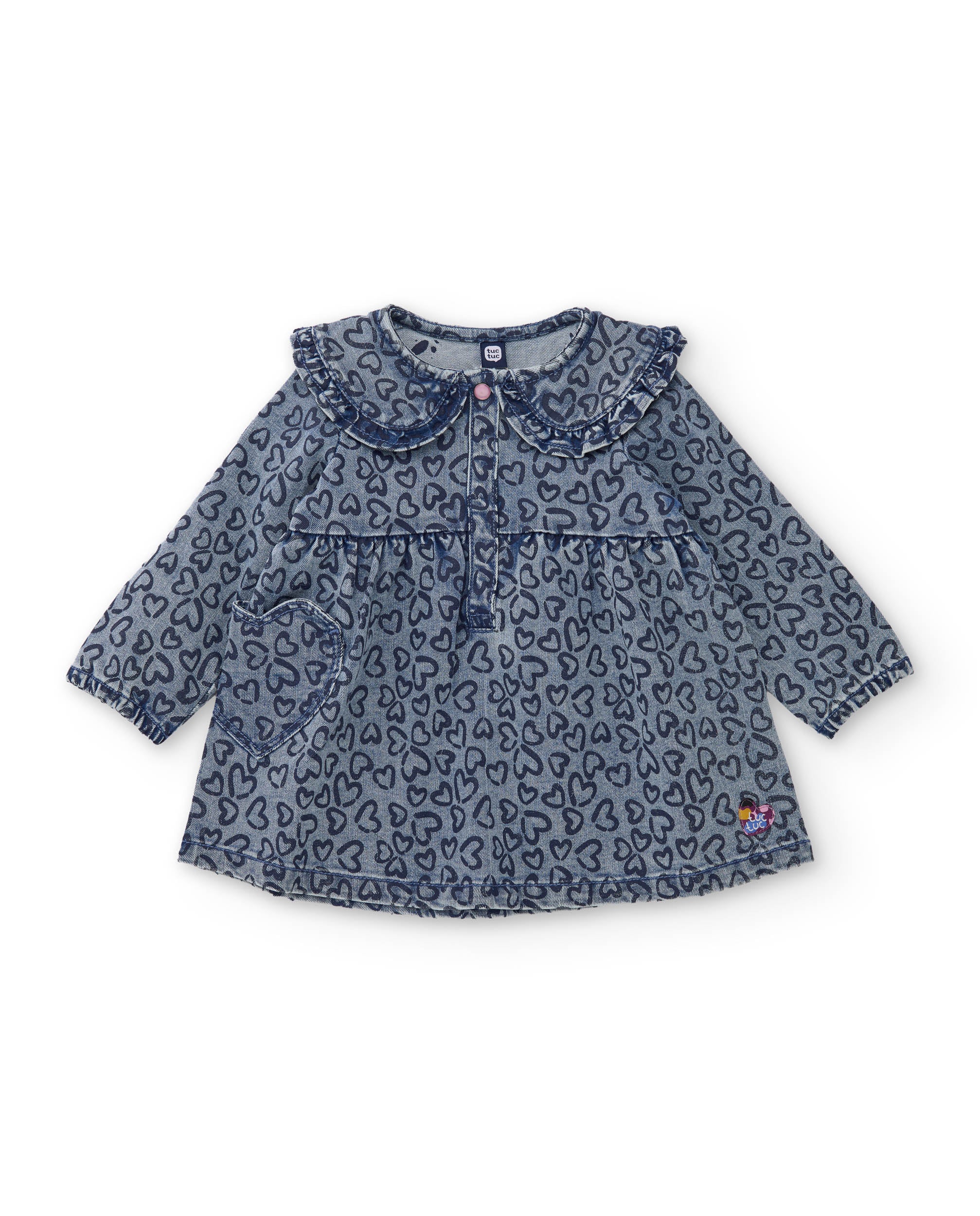 TucTuc Vestiti vestito bambina denim cuori maniche lunghe