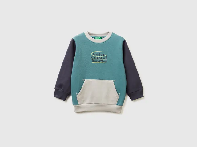 Benetton Warm felpa tasca canguro cotone girocollo