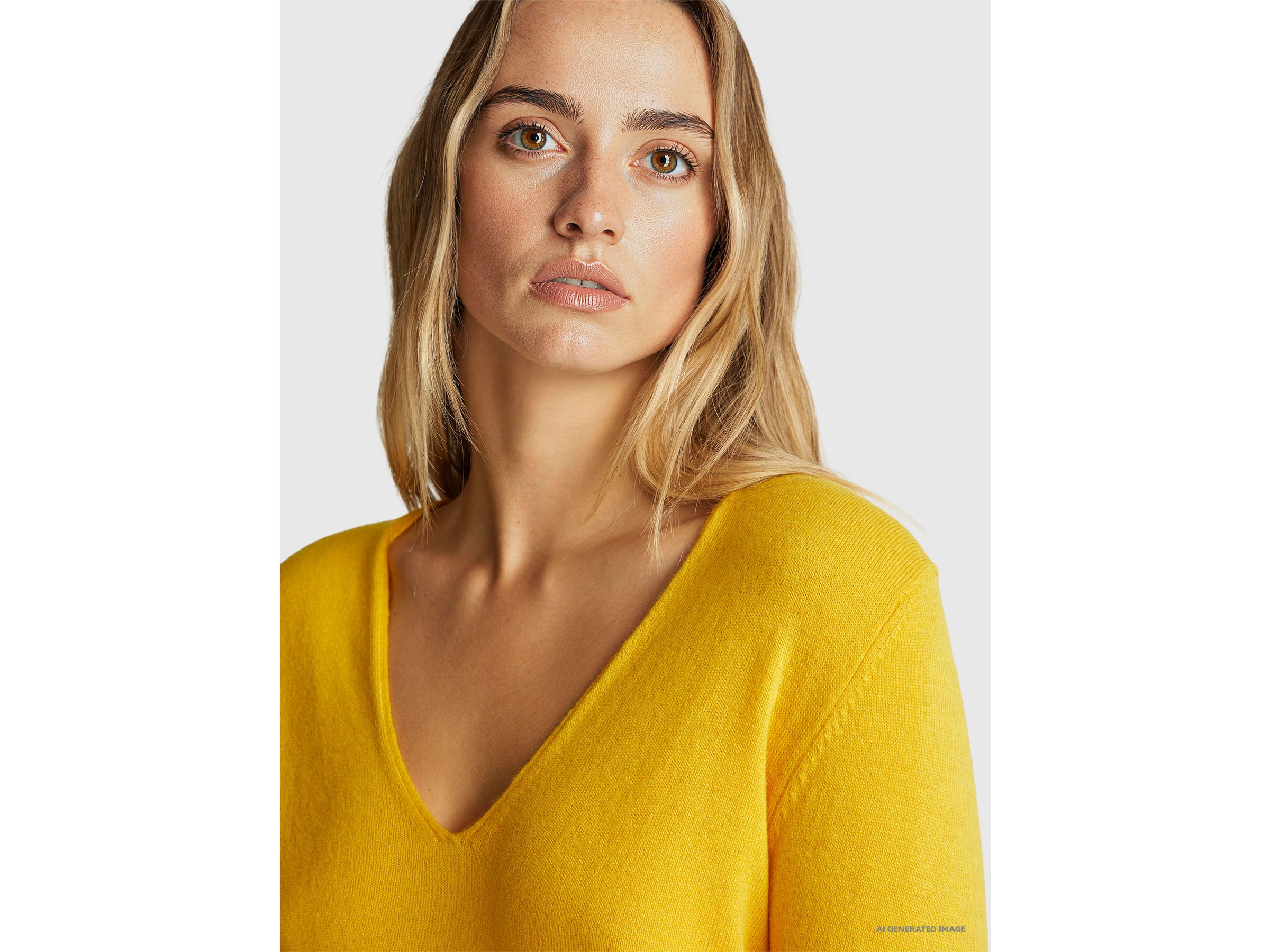 Benetton maglione scollo V giallo ocra pura lana Merino