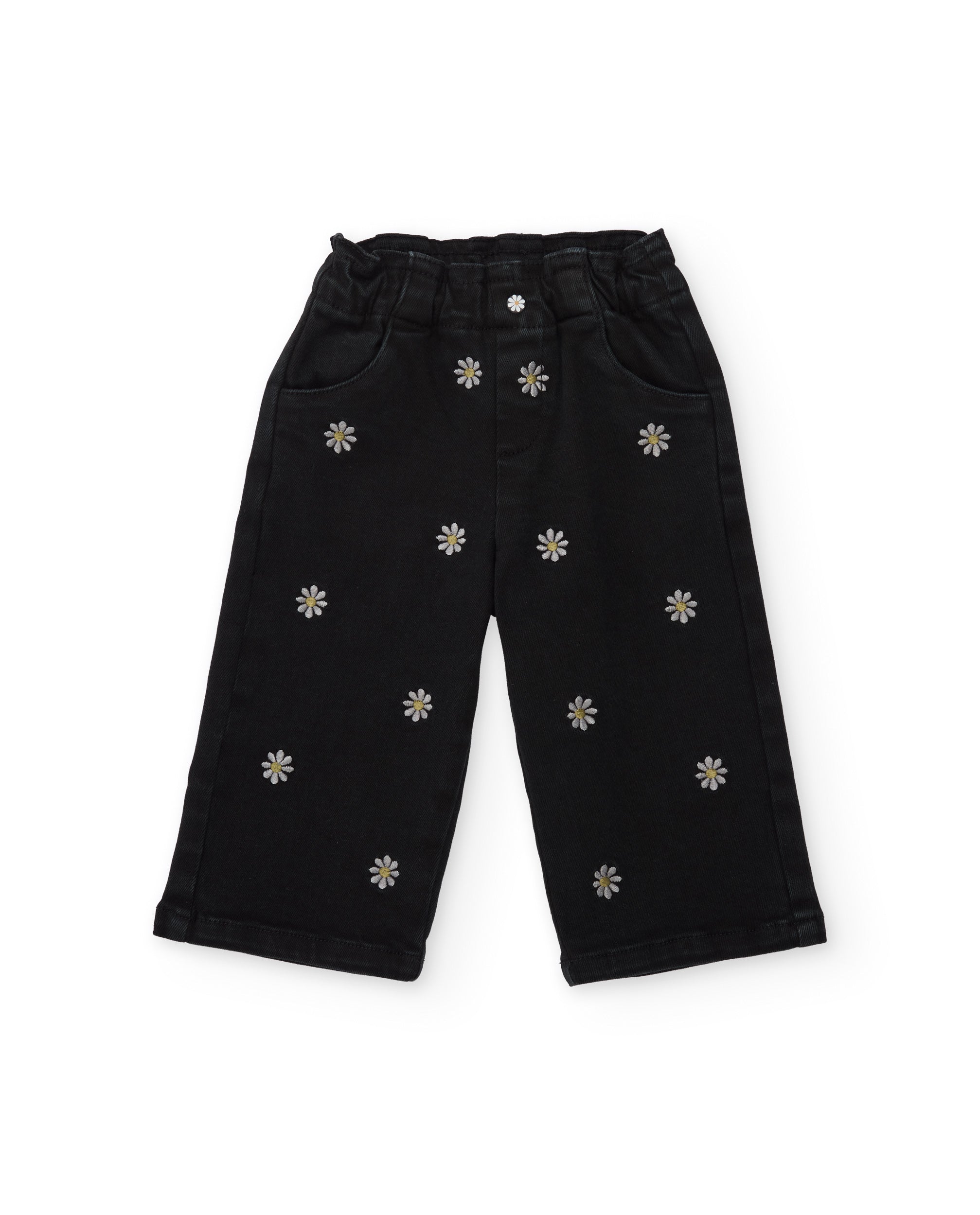 TucTuc Pantaloni jeans bambina neri ricami fiori