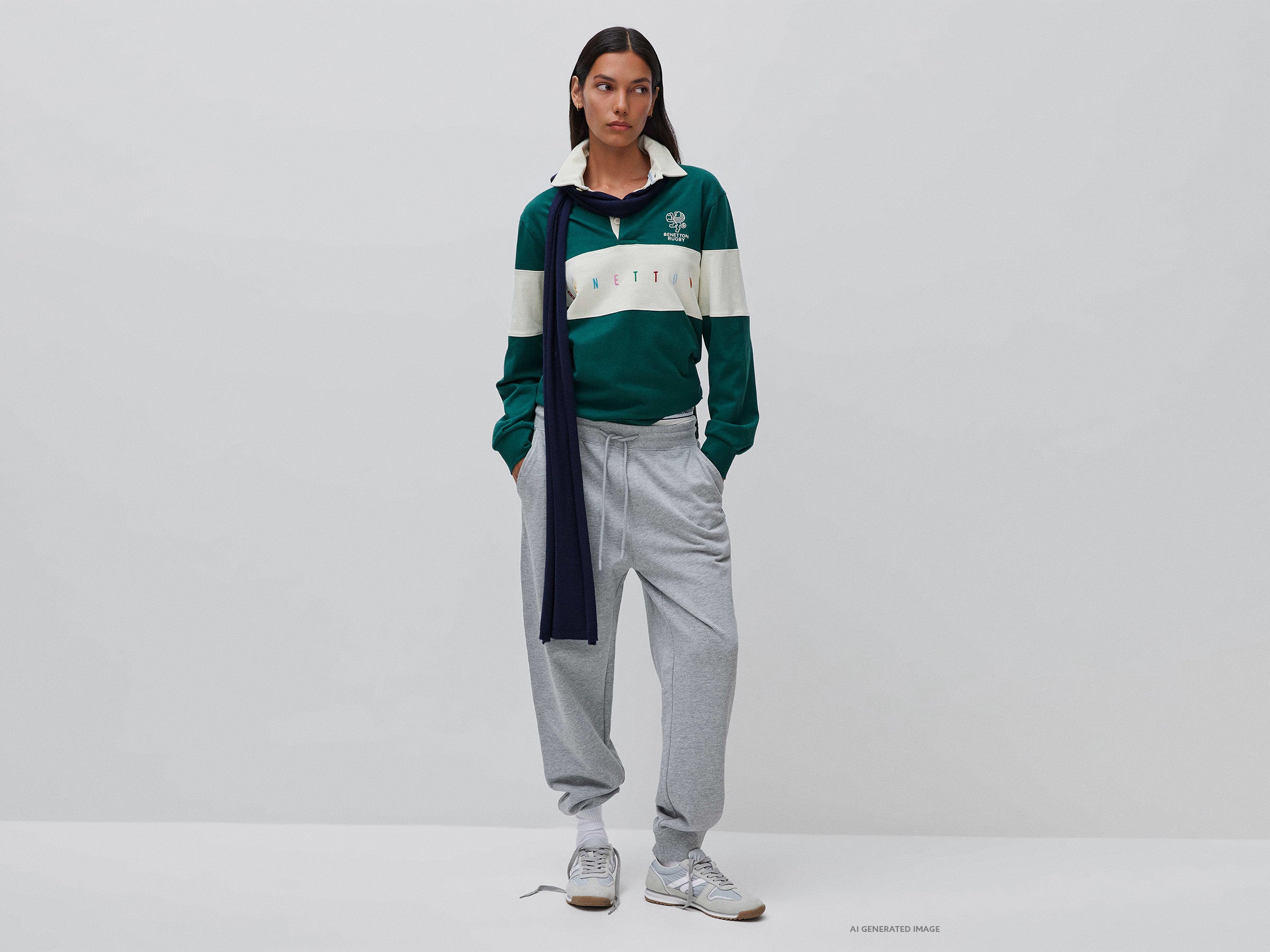 United Colors of Benetton Rugby Polo Verde Scuro Cotone