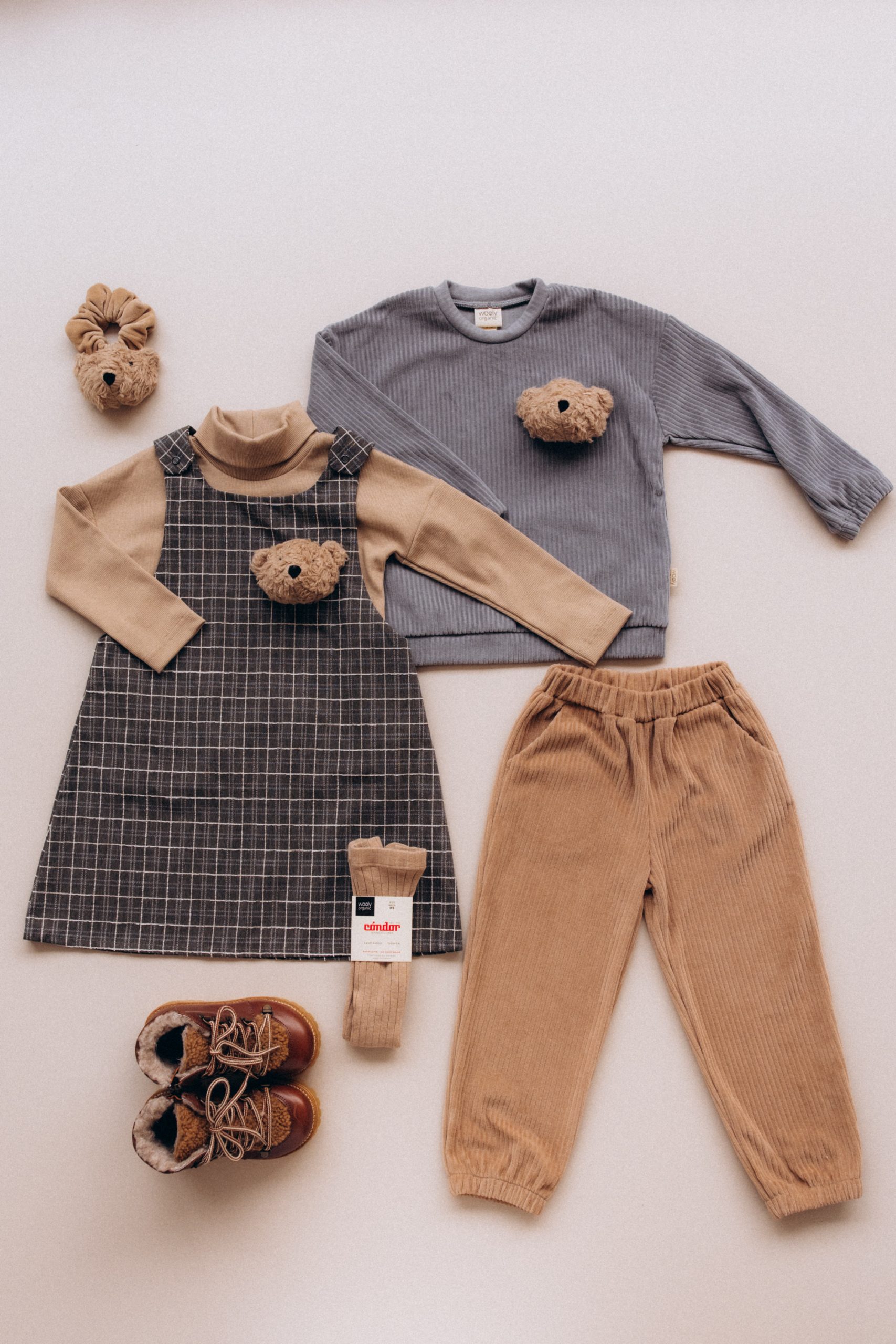 Woolly Organic AW25 vestito bambina grembiule teddy bio