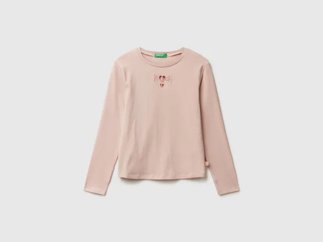 United Colors of Benetton T-shirt Cut-Out Hearts maglia M cotone