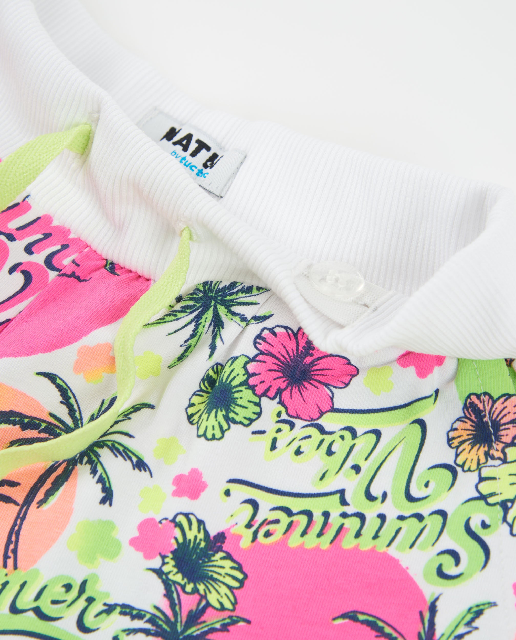 TucTuc Bermuda Shorts Bimba Rosa Stampa Tropicale Fluo