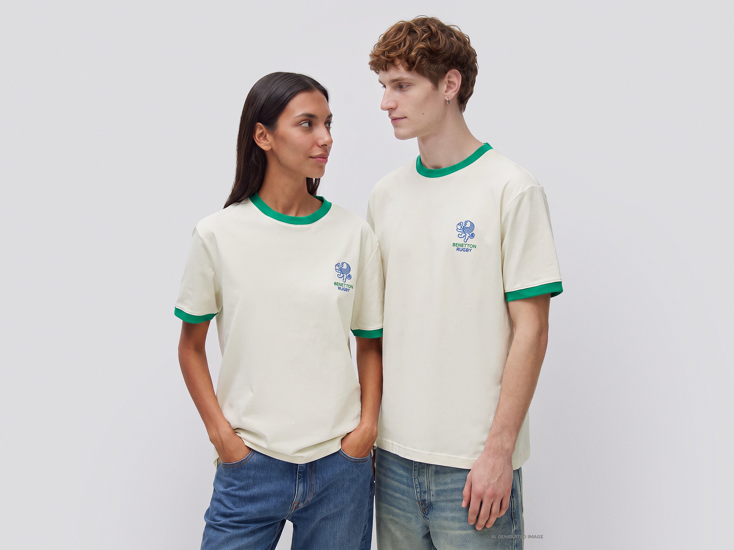 United Colors of Benetton Rugby T-shirt Cotone Bianca Manica Corta M