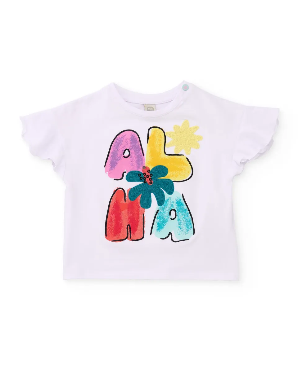 TucTuc Magliette t-shirt bimba bianca aloha volant