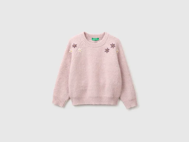 Benetton maglione fiori ricamati bimba taglia 98